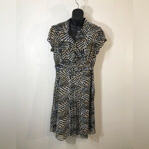 Jessica Black and Brown Lace Pattern Short Sleeve Shirt Dress 14